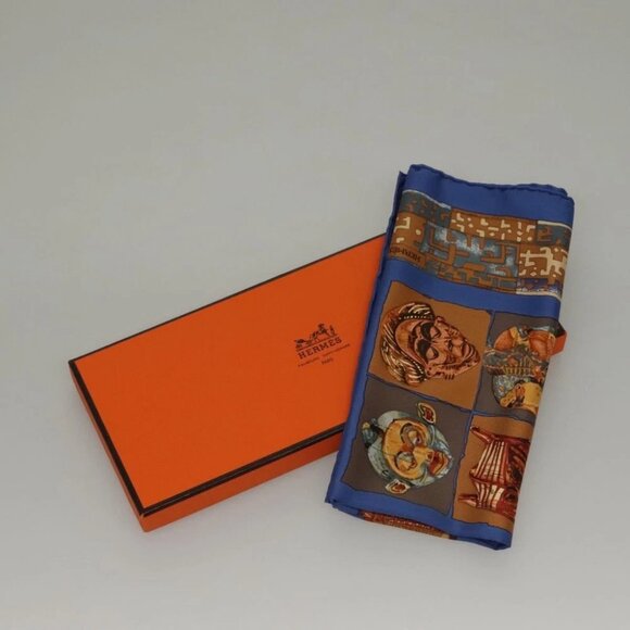 HERMES Carre 45 Scarf ""PERSONA"" Silk Blue Auth 135500 - Picture 10 of 11